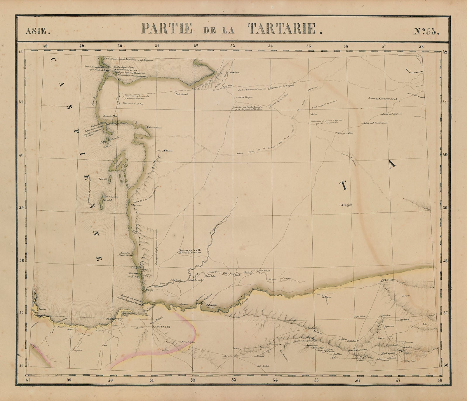 Asie. Tartarie #53 Caspian Sea. Turkmenistan Iran. VANDERMAELEN 1827 old map